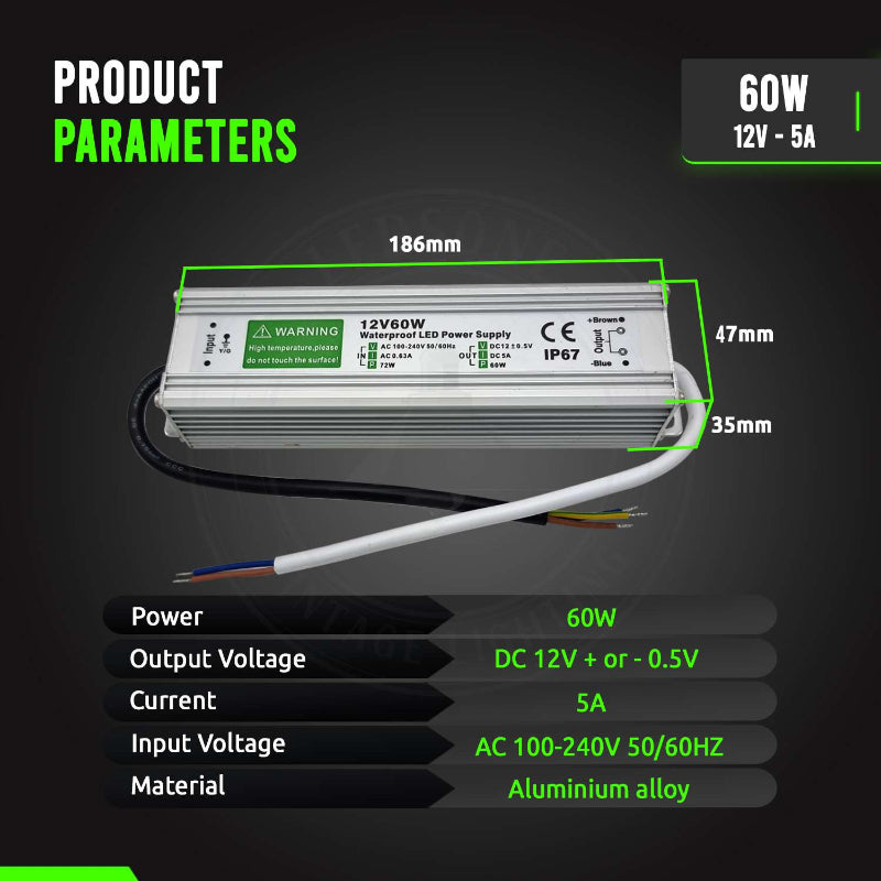 12V LED Netzteil Wasserdichtes