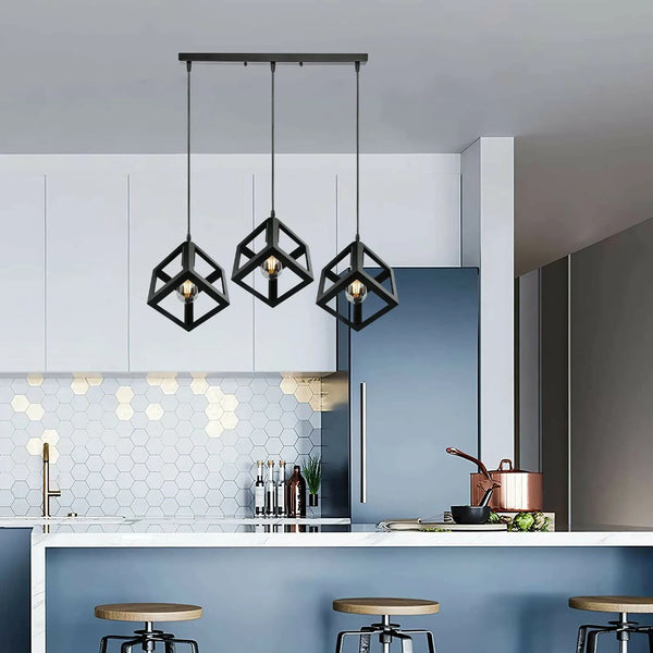 Pendelleuchte Würfel mit Metall Käfig E27 Fassung~3501