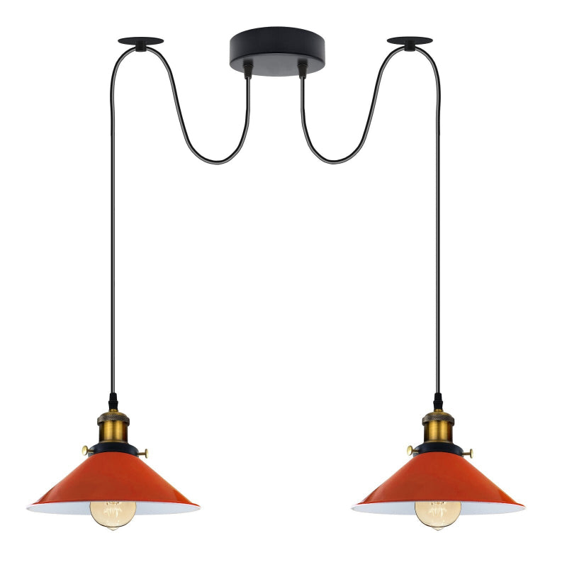Retro Spinnenlampe mit zwei E27-Fassungen, gefertigt aus orangefarbenem Metall – perfekte Akzentbeleuchtung für Wohnräume.