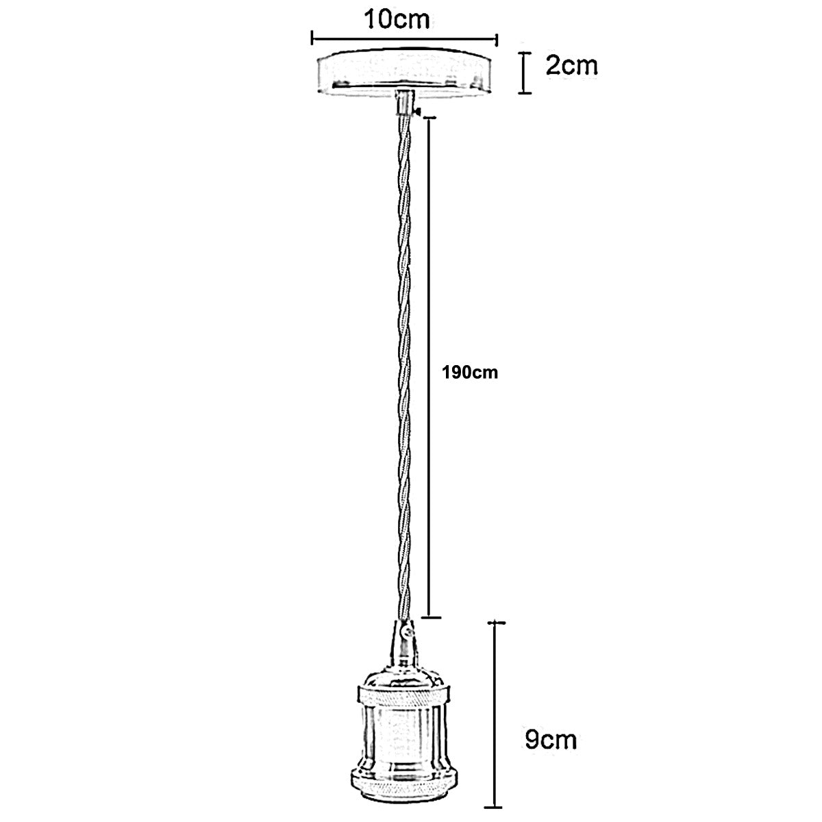Gedrehtes Kabel, E27-Sockel, gelber Messing-Anhänger