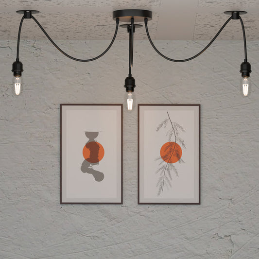 Vintage 3-hoveds edderkoplampe med fleksibelt stofkabel og holder ~ 2229