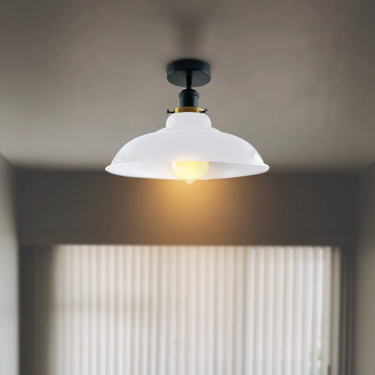 Industrial Vintage Semi Unterputz Deckenbeleuchtung Deckenlampe Metall Schüssel Form Downlight Grün Lampenschirm Wohnzimmer Innen Dekoration E27 Sockel