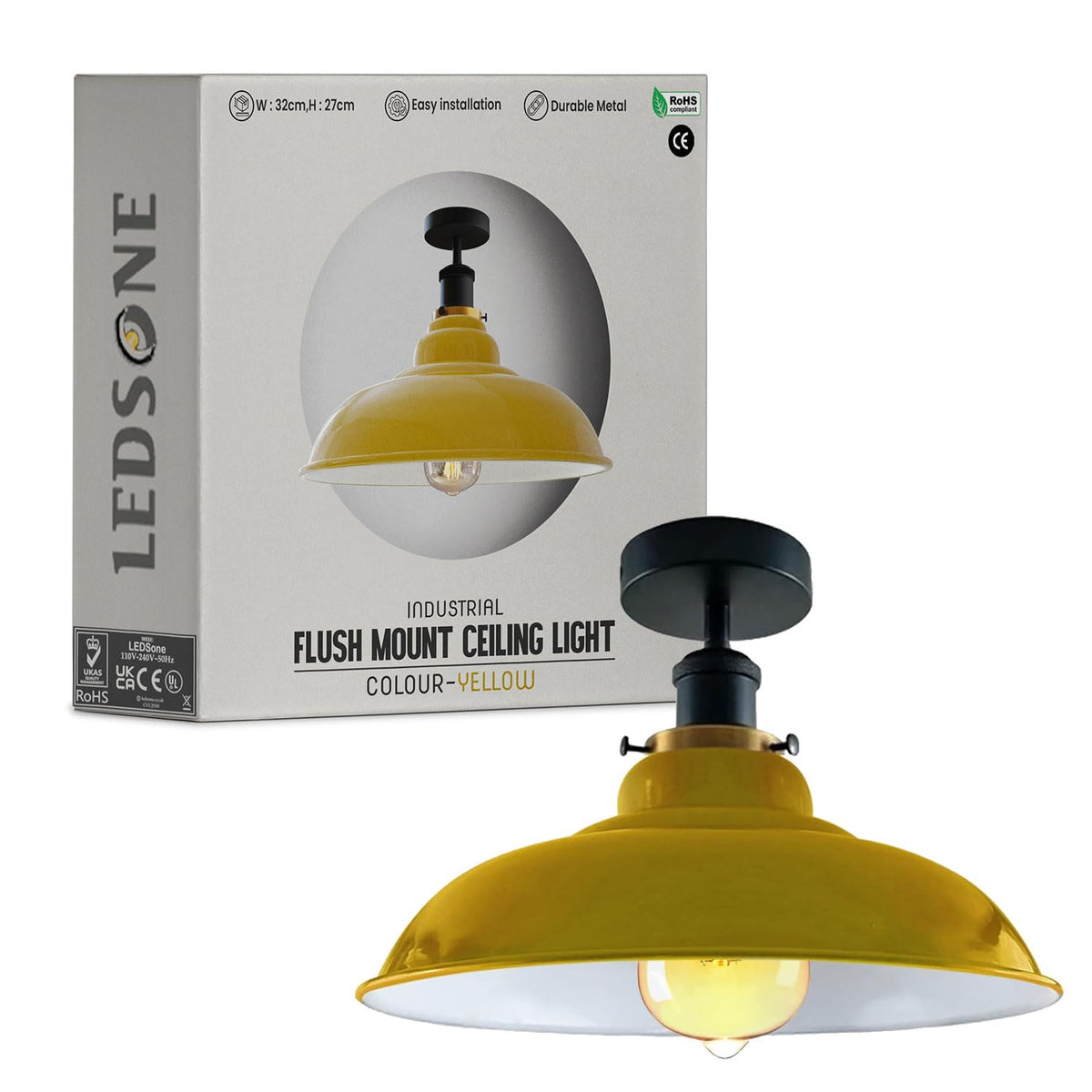 Industrial Vintage Semi Unterputz Deckenbeleuchtung Deckenlampe Metall Schüssel Form Downlight Grün Lampenschirm Wohnzimmer Innen Dekoration E27 Sockel