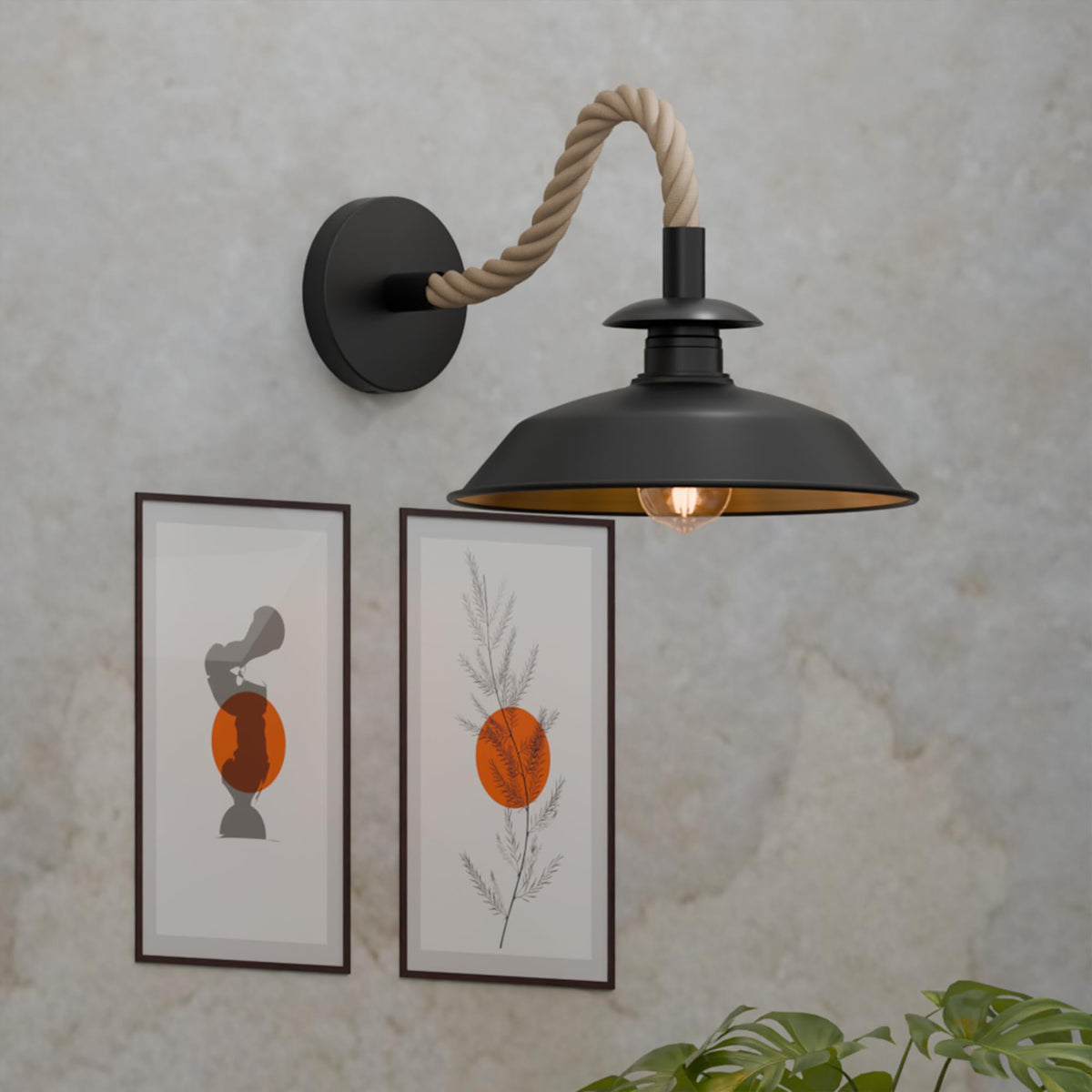 wandleuchte hanfseil mit