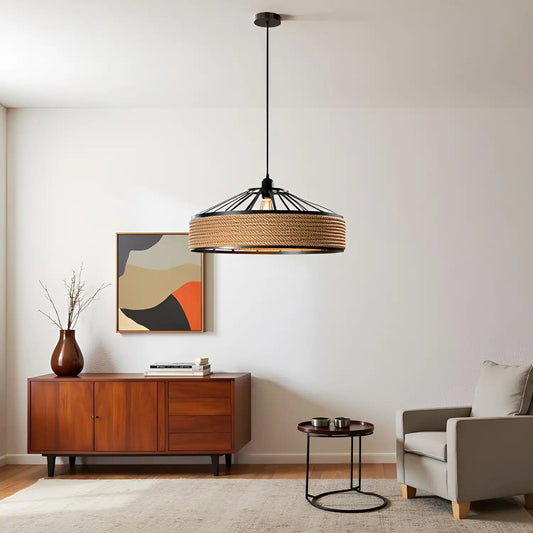Hanfseil Pendelleuchte Schwarz Ø 30 cm – Industrial Hängelampe E27~3377