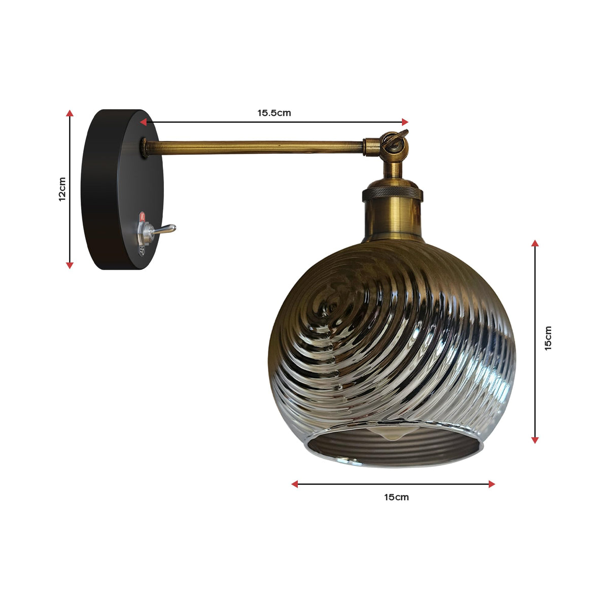 Vintage Messing Wandlampe mit verstellbarem Arm und weiß-braunem Lampenschirm, E27 Fassung, 60W für Innenräume, einfache Installation.