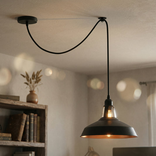 Industri Pendellampe Sort Justerbar Ledning Positionslampe E27 2m ~3666
