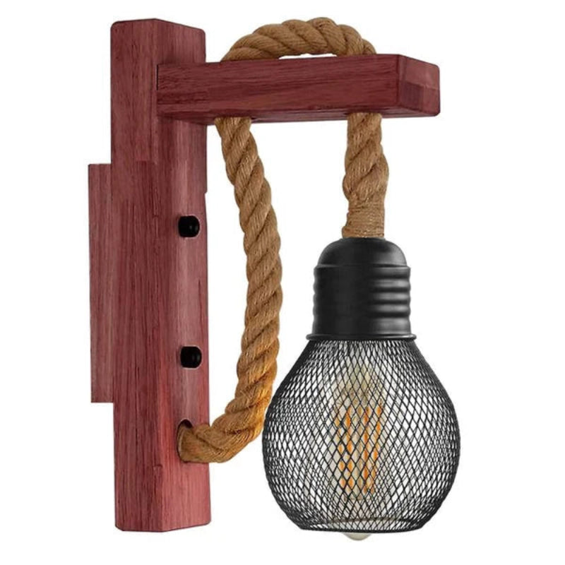 Holz Hanfseil Wandleuchte