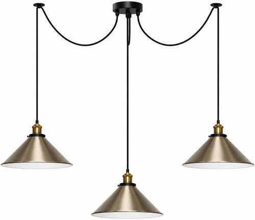 Lampada a sospensione industriale in metallo con paralume a cono ~3597