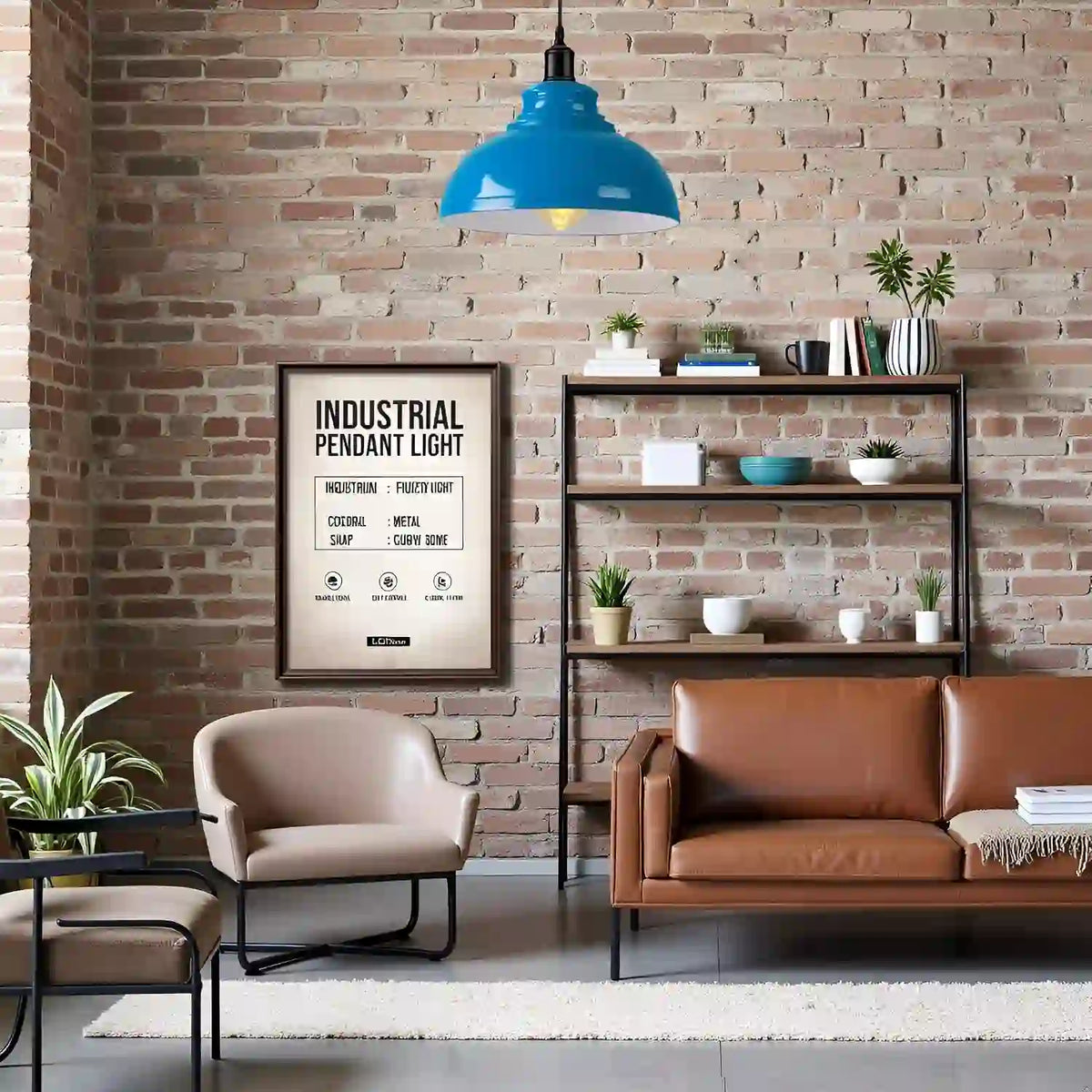Industrial Hängelampe Metall Blau