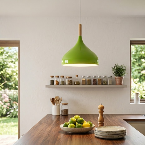 Lampada a sospensione scandinava in legno e metallo, moderna, per isola cucina, E27 ~3796