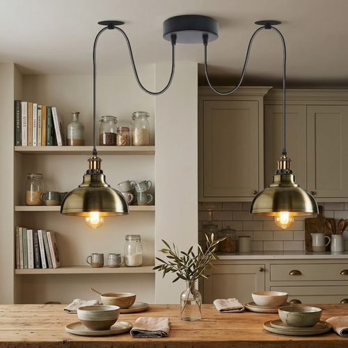 Lampadario a sospensione industriale moderno a ragno da 2m, lampada a sospensione a 2 luci E27 ~3794