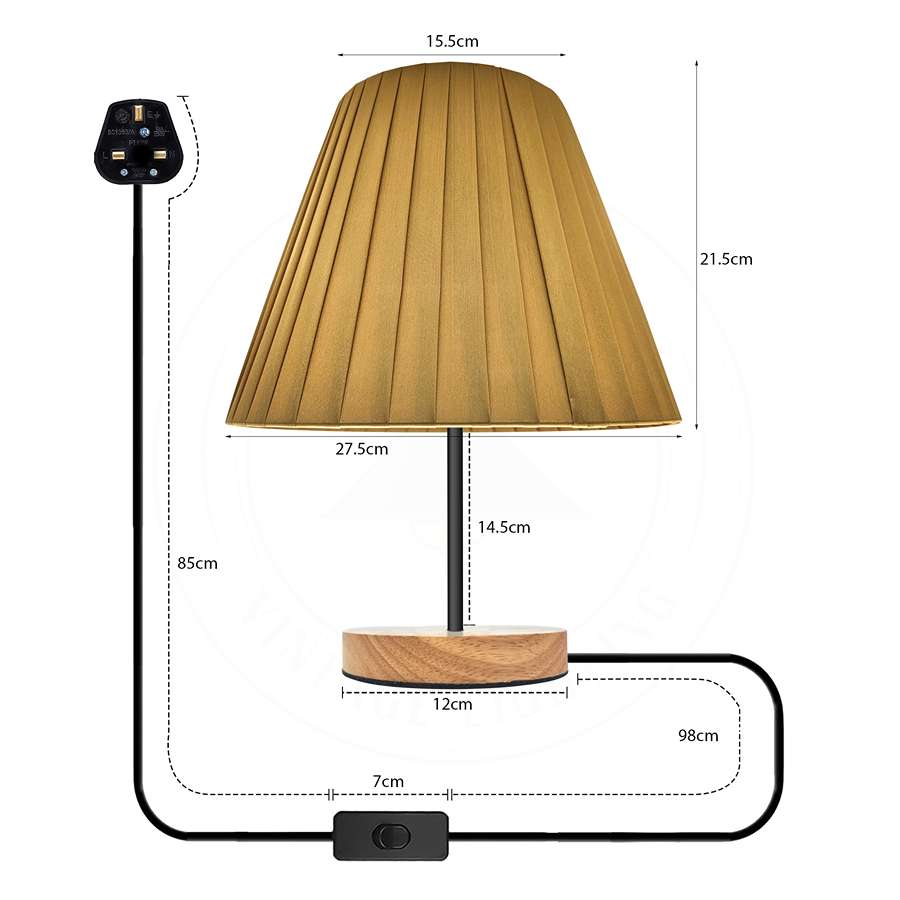 Moderne Tischlampe Stofflampenschirm Schreibtischlampe Holzsockel Plug in Schlafzimmer Nachtlicht für Heimdekoration