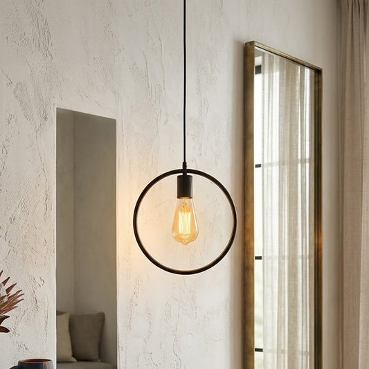 Lampada a sospensione vintage nera con anello – Attacco E27 ~3604