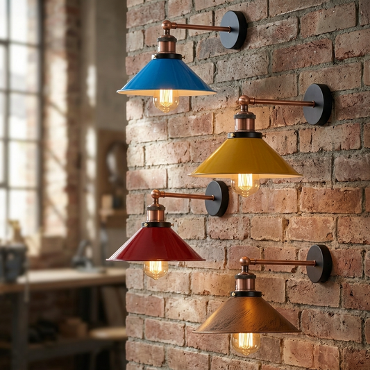 Retro Industrie Wandleuchte Farbig Kegelschirm | Verstellbar Wandlampe E27 ~3710
