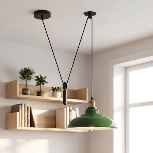 Lampada a sospensione a carrucola regolabile in altezza – Lampada a sospensione vintage per tavolo da pranzo | Ø32cm | E27 ~4127