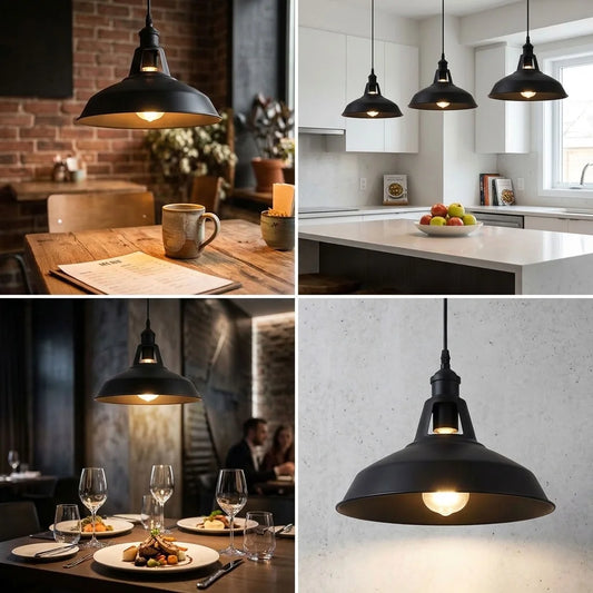 Lampada a sospensione industriale in metallo nero | Lampadario per tavolo da pranzo E27 | Ø 30 cm~4093