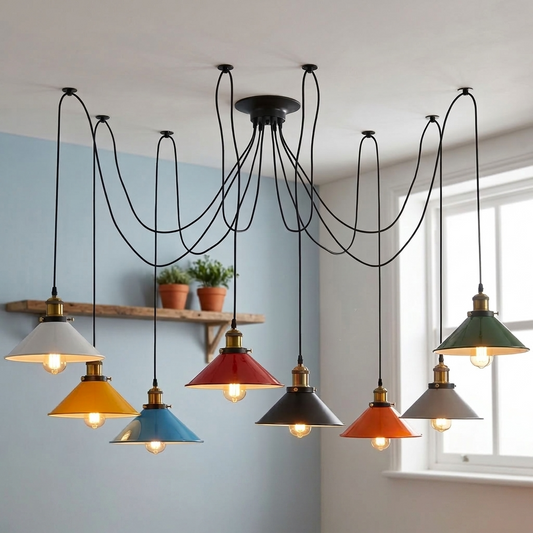 Vintage edderkoplampe industriel pendellampe med 8 lys ~ 2230