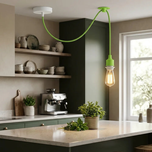 Lampada a sospensione moderna e decentrata singola | pendolo con cavo tessile colorato da 2m E27 ~3404