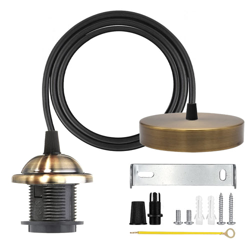 Set sospensione E27 con cavo tessile, rosone in metallo ~3746