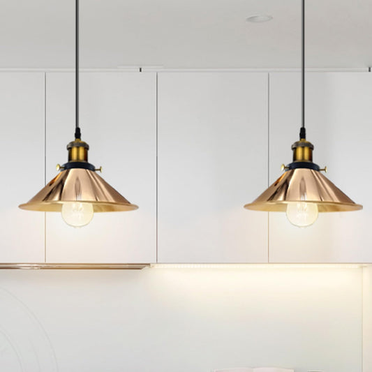 Französische Gold 2er Spider Pendelleuchte im Konus-Design aus Metall, E27 Fassung, luxuriöser Look mit verstellbarem Kabel.