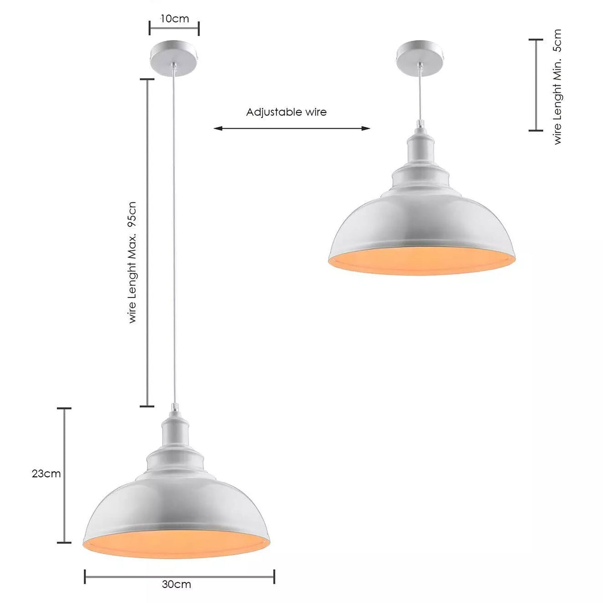 Hängeleuchte mit 230 mm Höhe und E27-Sockel – perfekte Größe für Küchen- oder Esszimmerbeleuchtung.