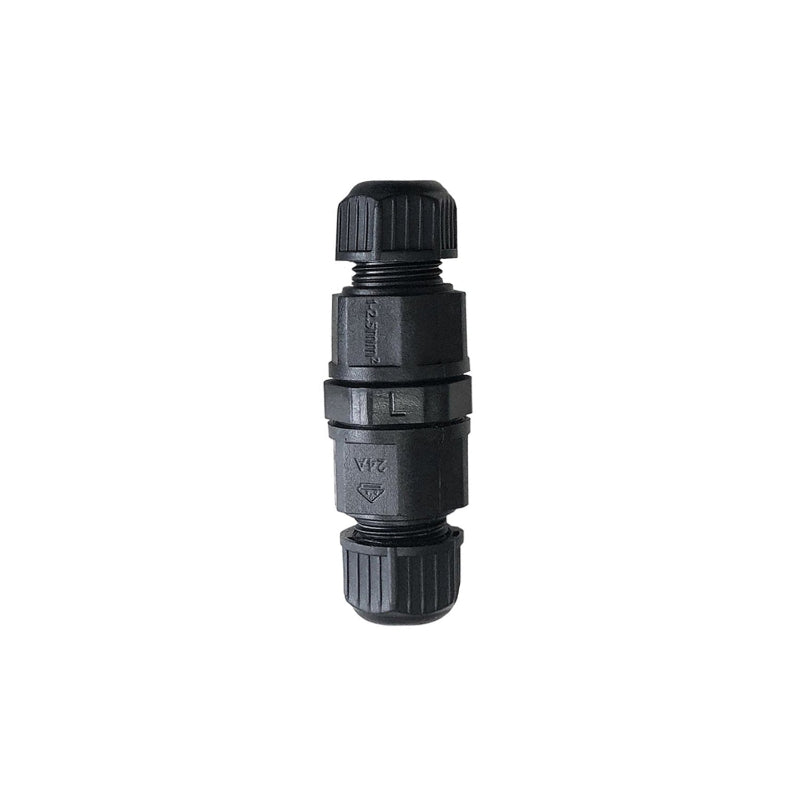 Schwarzer I-Stecker für Kabel, wasserdicht. 