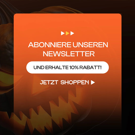 Newsletter-Anmeldung Banner mit Halloween-Kürbis für 10 Prozent Rabatt auf Außenleuchten