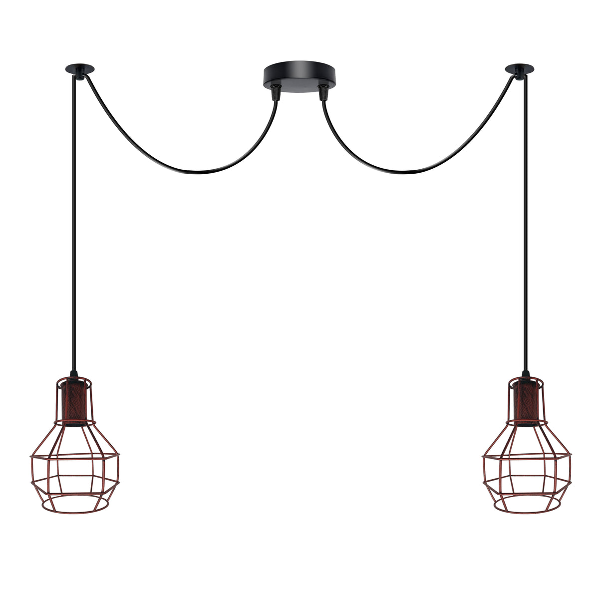 Retro Spinnenlampe in Rot, Drahtkäfig, 2-Wege und E27 Fassung für Vintage-Stil