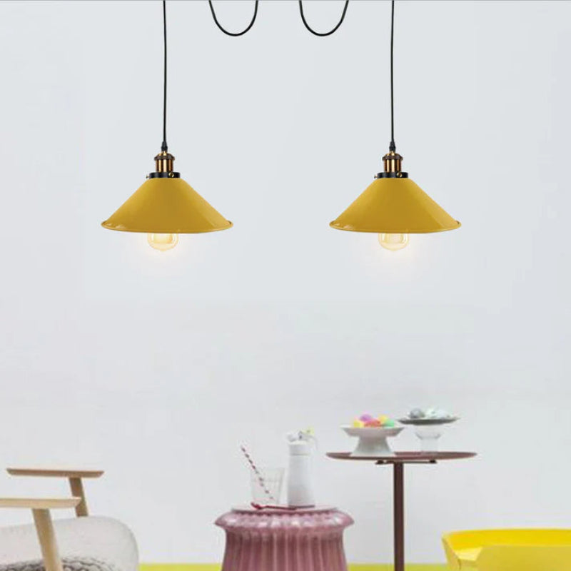 Zweiflammige Spinnen-Hängelampe in Gelb mit E27-Fassung und verstellbarem PVC-Kabel für modernes Schlafzimmer