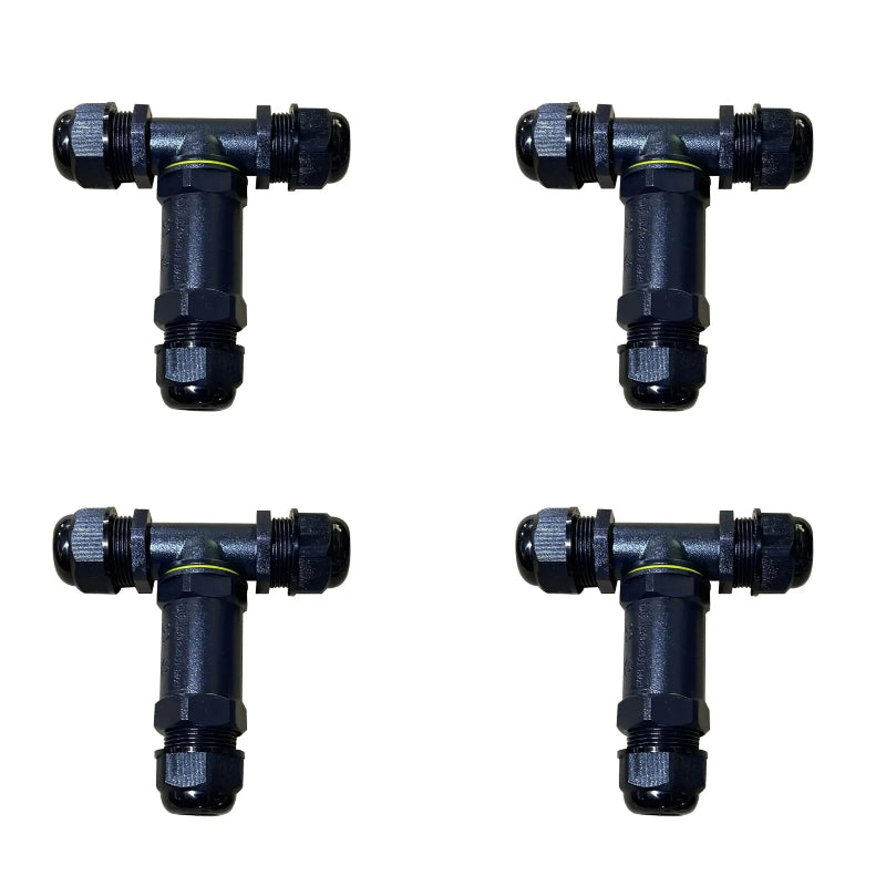 4er-Set T-Kabelverbinder, wasserdicht nach IP68, schwarz