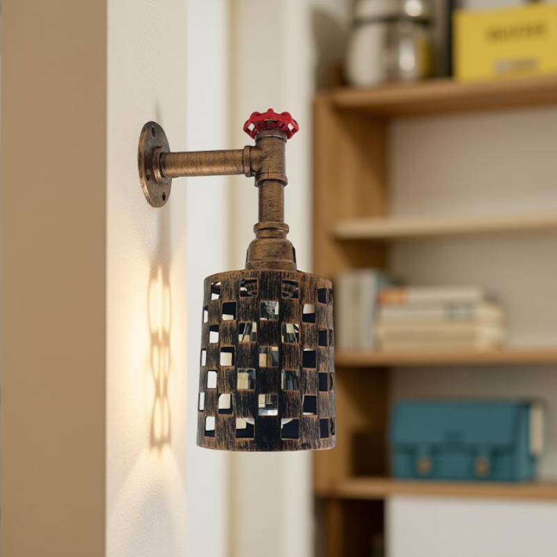 Wandlampe im Käfigstil aus gebürstetem Kupfer für den Flur
