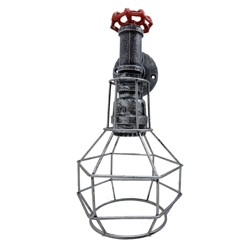 Gebürstetes Silber Retro-Rohrlampen Wandleuchte mit  Käfig