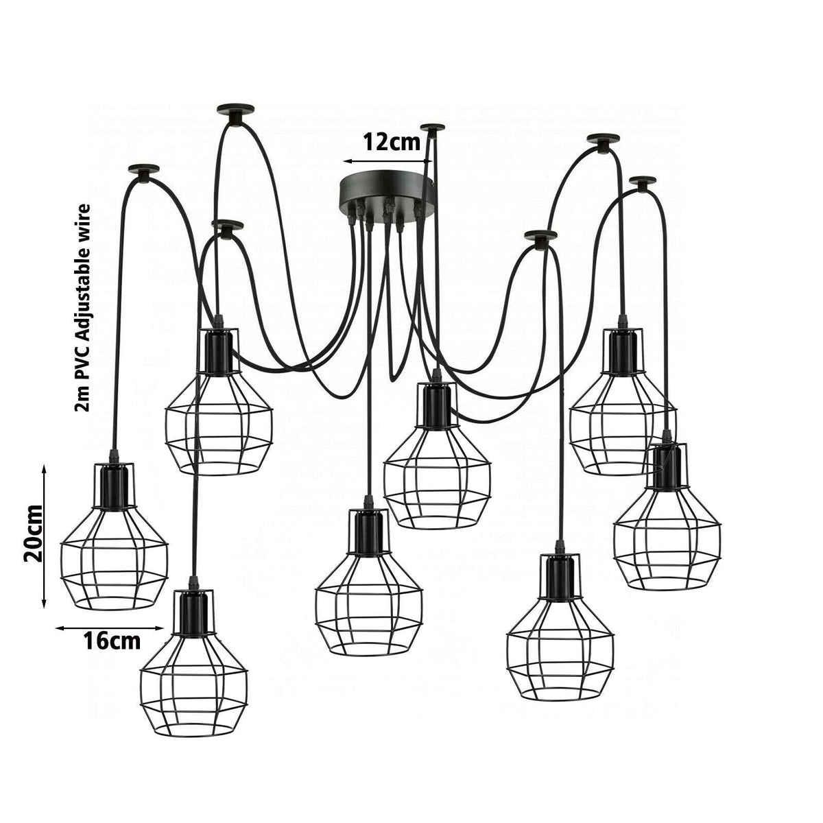 Retro Industrial Black Metal Nest Cage Decke 8-Wege-Anhänger Hängeleuchte Kronleuchter Innenbeleuchtung für Bar, Schlafzimmer, Esszimmer, Wohnzimmer