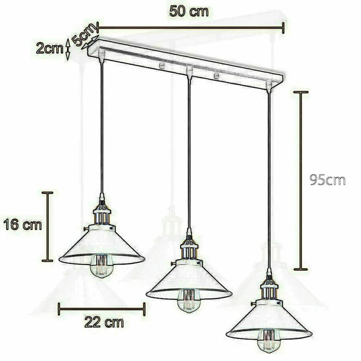 Grau Sylvan 3-Light Kitchen Island Cone Pendant