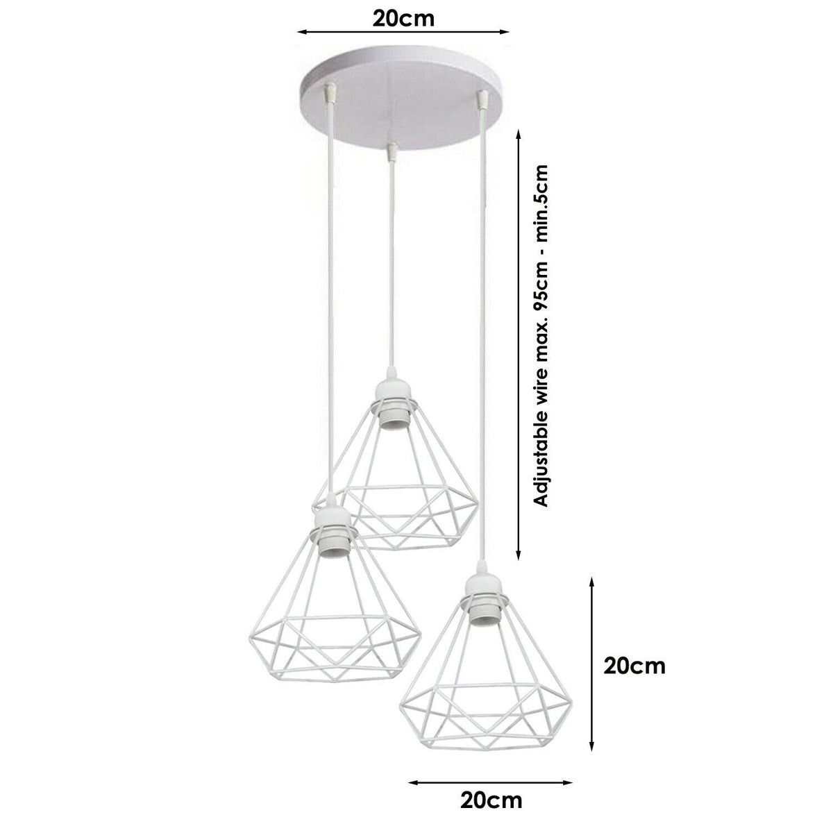 7 Steckdose Retro Industrial Weiß Diamond Cage Deckenpendelleuchte Hängende Innenbeleuchtung