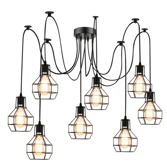 8-fach Spinnen-Hängeleuchte mit 2 Meter Kabel – Deckenlampe im industriellen Vintage-Stil, ideal für Wohnzimmer, Esszimmer oder Loft
