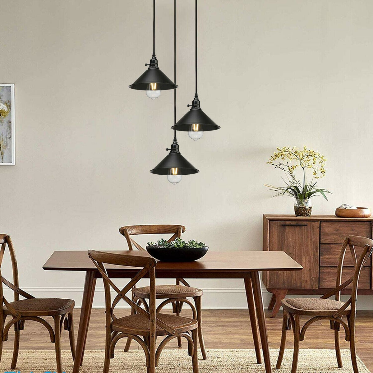 Vintage Industrie 3-Wege Deckenpendelleuchte Metall Retro Loft Hang Lampenschirm