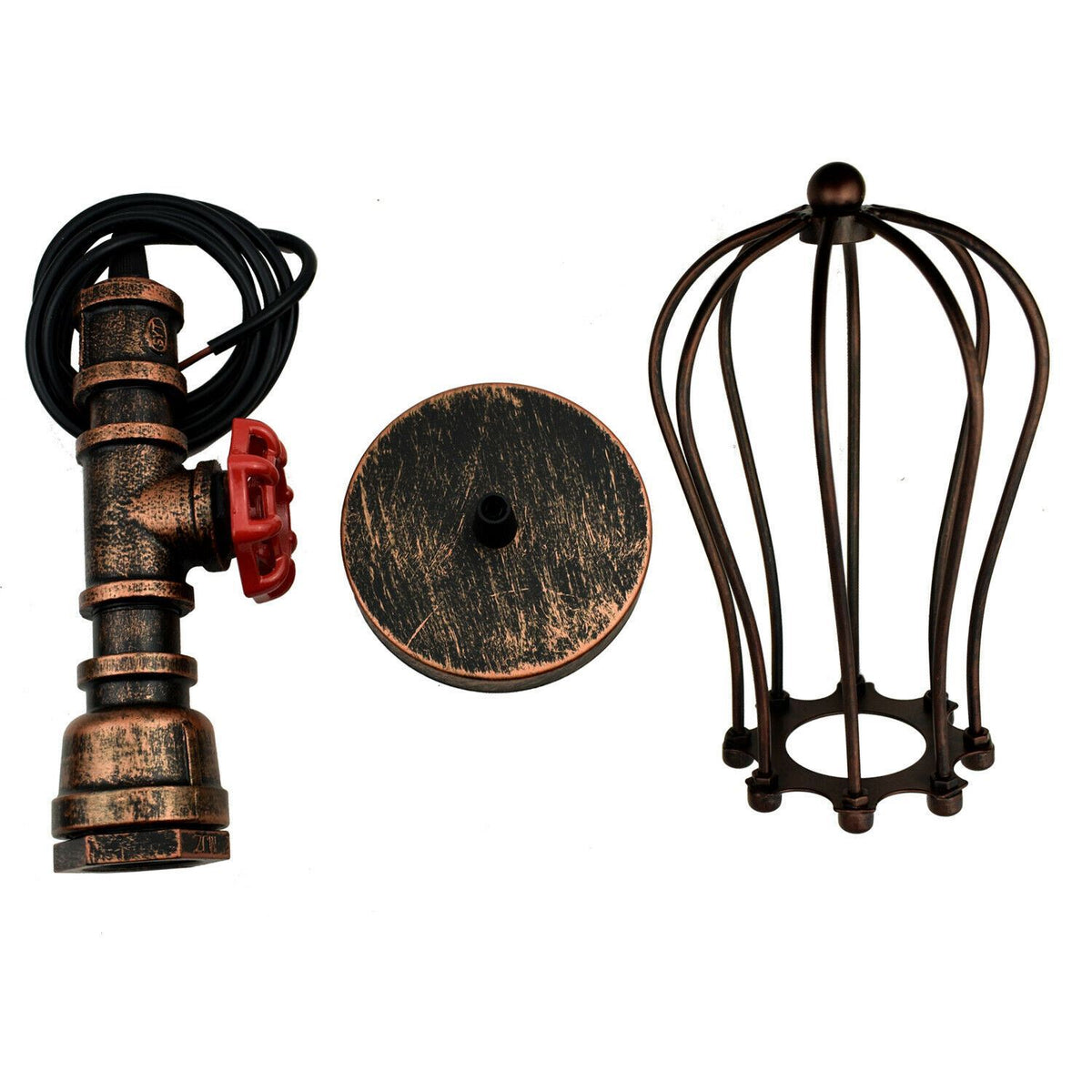 Rustikale rote Pendelleuchte Steampunk Rohrleuchte Ballonkäfiglampe hängende Innenleuchte für Küche, Wohnzimmer