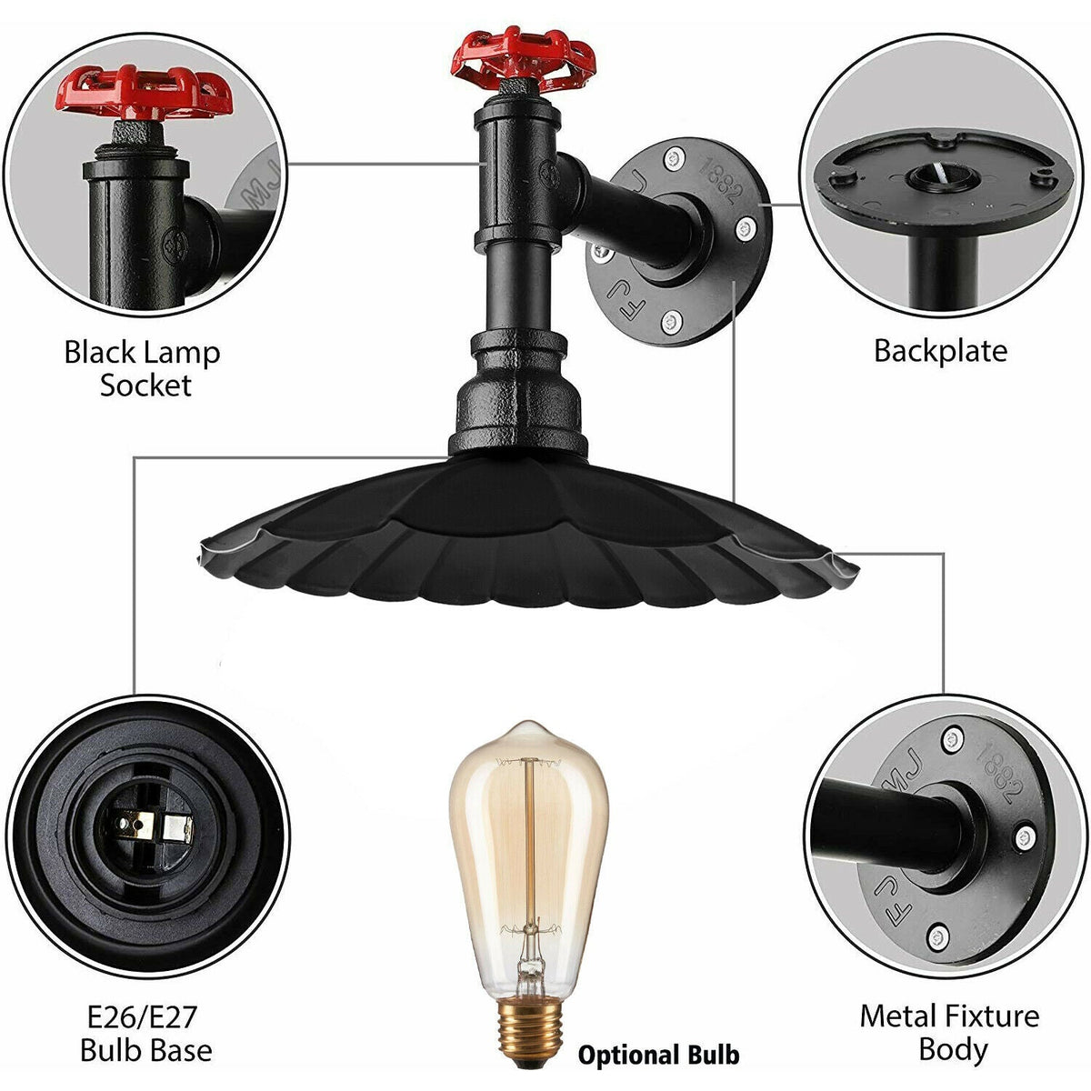 Industrieller Rohr-Licht-Regenschirm-Form-Schatten-Wand-Leuchter-Metalllampen-Armaturen für den Innenbereich ladsone.com
