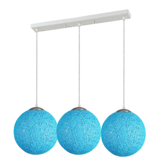 Modern Rattan Wicker Woven Ball Globe 3 Head Vine Ball Industrial Rectangle Base Deckenleuchte Blau