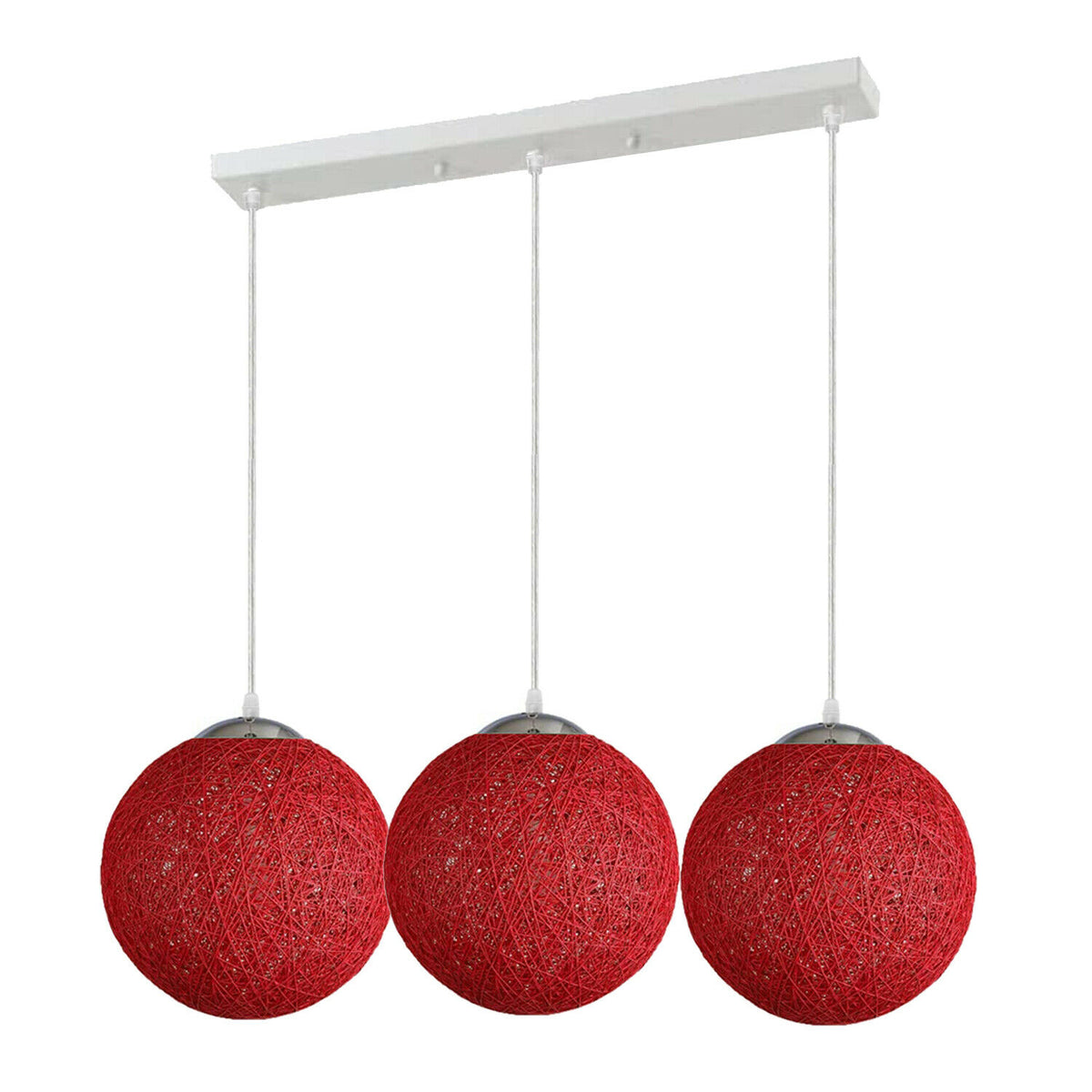 Modern Rattan Wicker Woven Ball Globe 3 Head Vine Ball Industrial Rectangle Base Deckenleuchte Rot