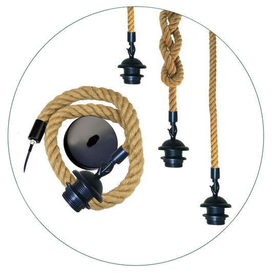 E27 Lampenfassung mit Hanfseil Kabel – Rustikale Pendelleuchte für stilvolle Innenräume, ideales DIY Beleuchtung Zubehör
