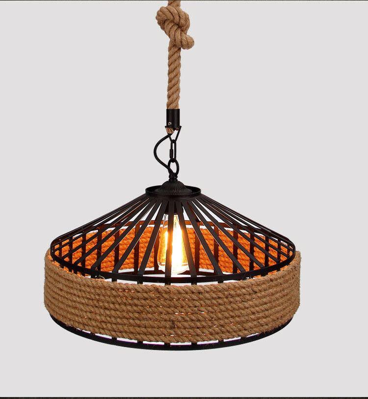 Retro Industrial Vintage Loft Hanfseil Pendelleuchte Deckenlampe