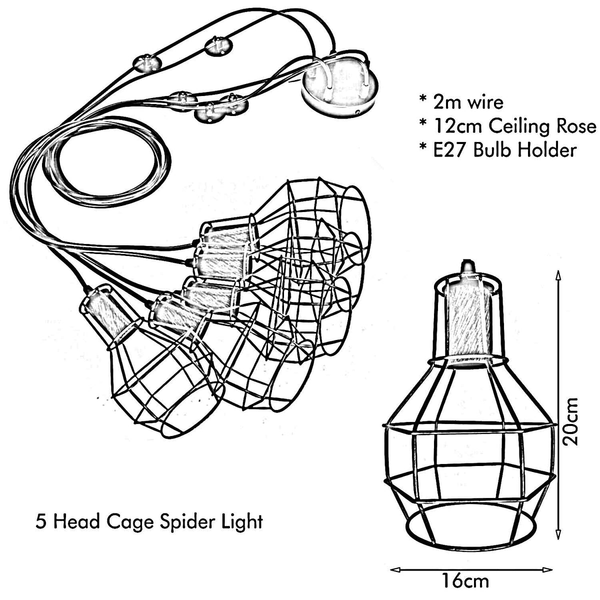 Rustikale rote 2m Pendelleuchte Käfig Retro industrielle Deckenleuchte Spinnenlampe