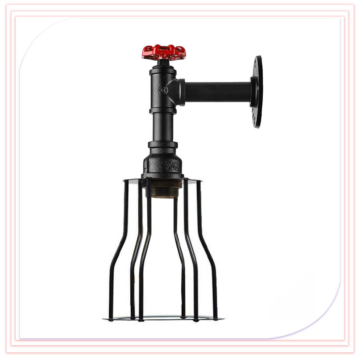  Schwarz Käfig industriële pijp wandlamp (E27 lamp)