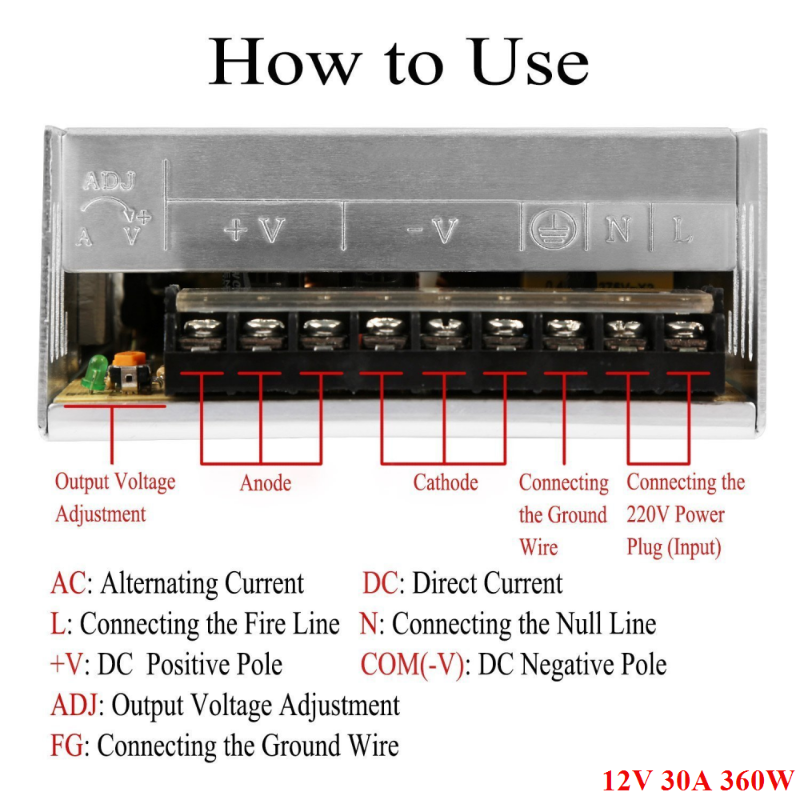 DC12V 25A 300W IP20-LED-Transformator mit universell geregeltem Schaltnetzteil
