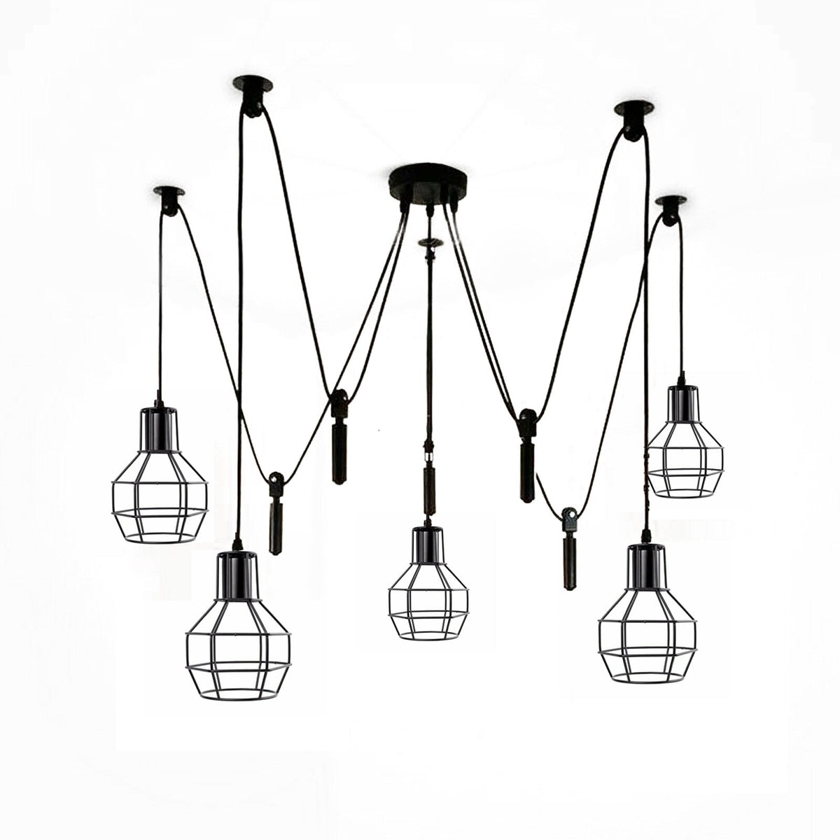 Spider Light Industrielle Pendelleuchte mit fünf Käfigen