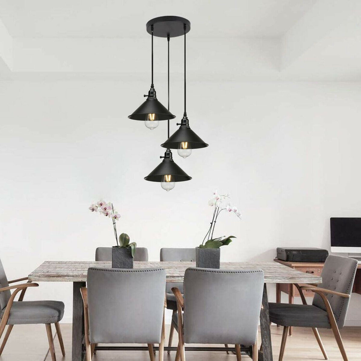 Vintage Industrie 3-Wege Deckenpendelleuchte Metall Retro Loft Hang Lampenschirm