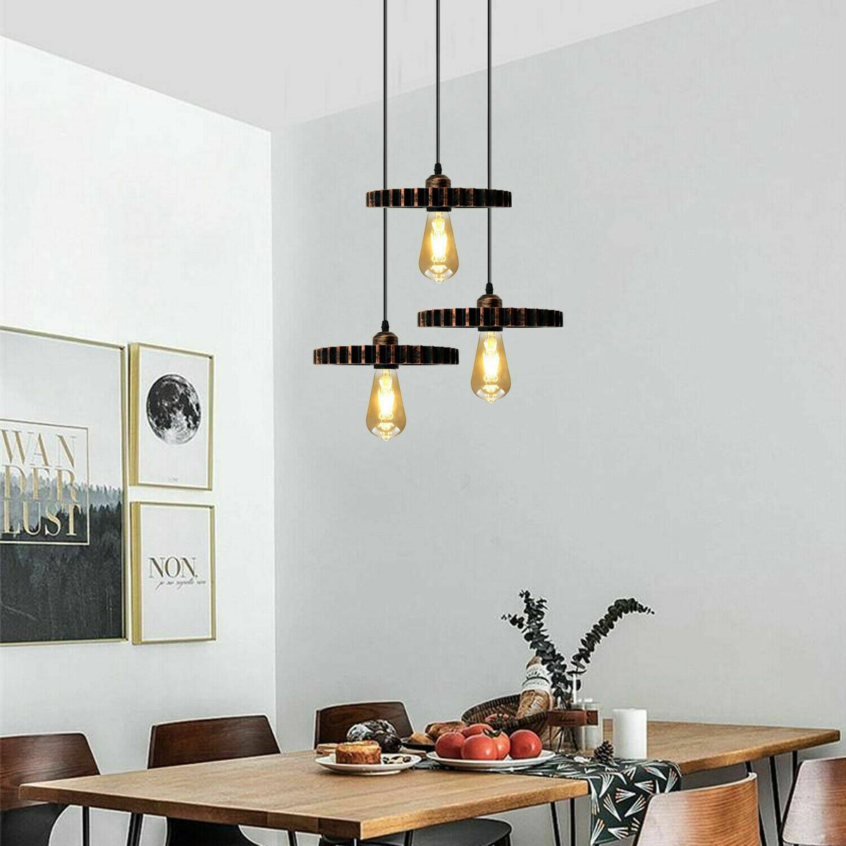 Neu Pendelleuchte Retro Nordic 3x Fassung E27 Textilkabel Deckenleuchte schwarz 1m